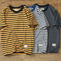 Amigo Haohu Summer Sea Wave T-Shirt Loose Fit Couple Round Neck Heavy Striped Short Sleeves Men's Trendy Wholesale