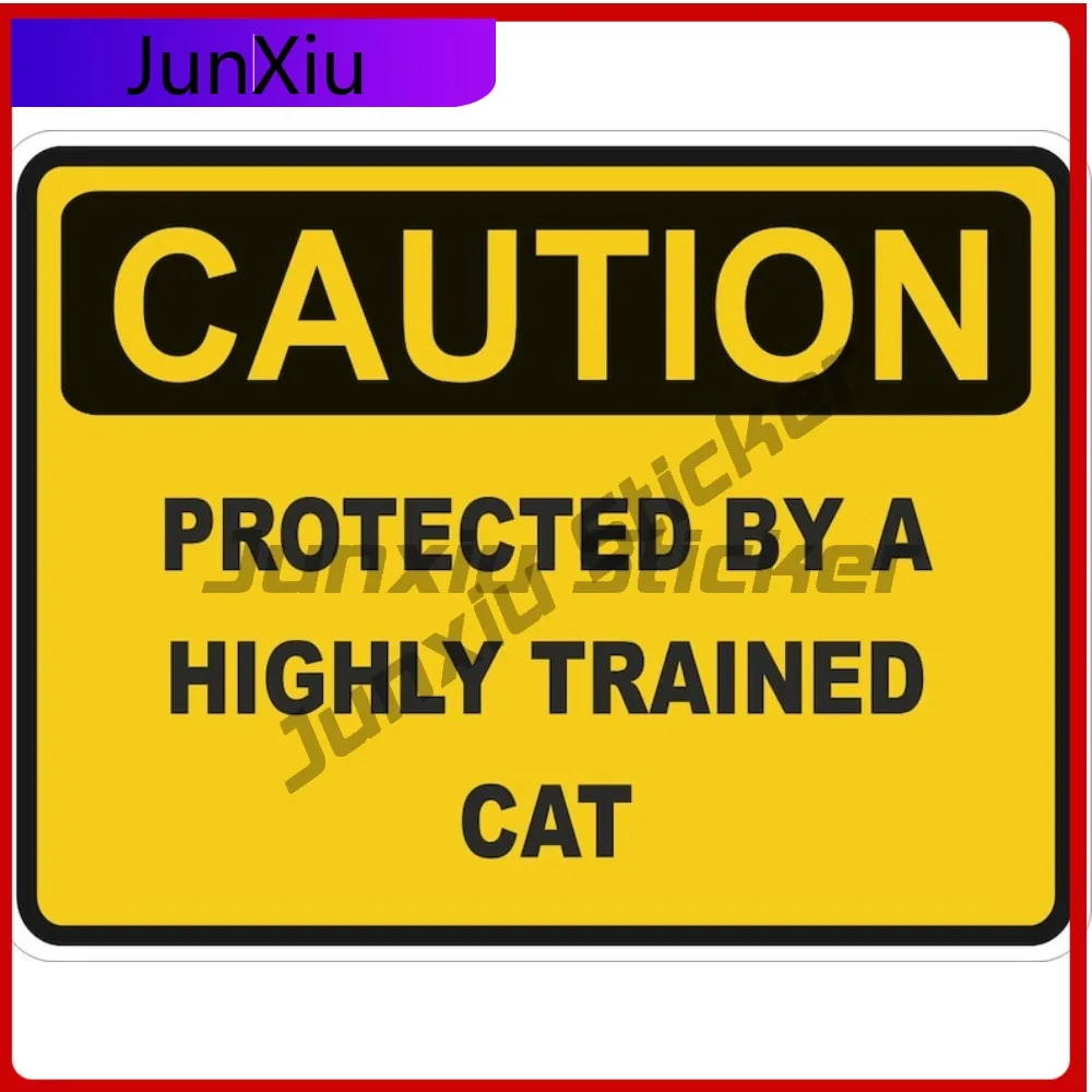 

Caution Protected By A Highly Trained Cat Yellow Square Warning Sticker Graphic Motorcycle Helmet Bumper Moto Decal And Stickers