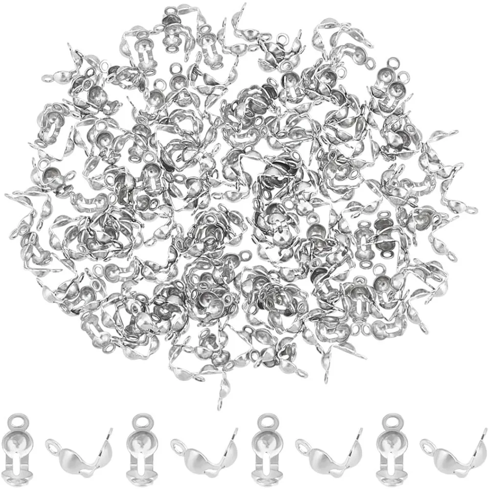 Embouts de perles en acier inoxydable de 5mm, 500 pièces, extrémités de cordon, pointes de perles à sertir à clapet ouvert, couvercles de nœuds, embouts, résultats de bijoux pour Bracelet