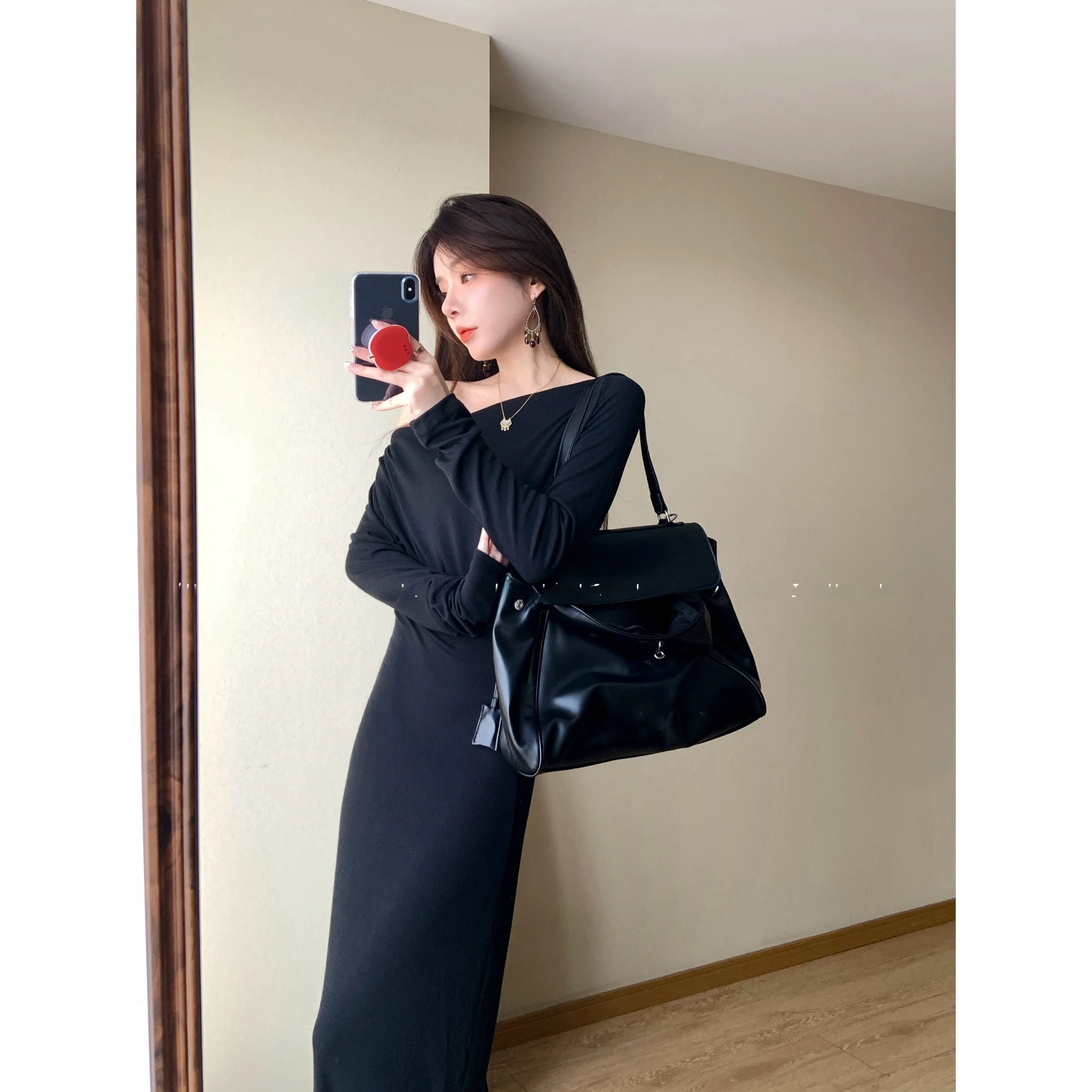 

Wuli Multifunctional High nce Sensation Office Lady Bla Two-Way Wearable Slimming Dr with Waist Pleats