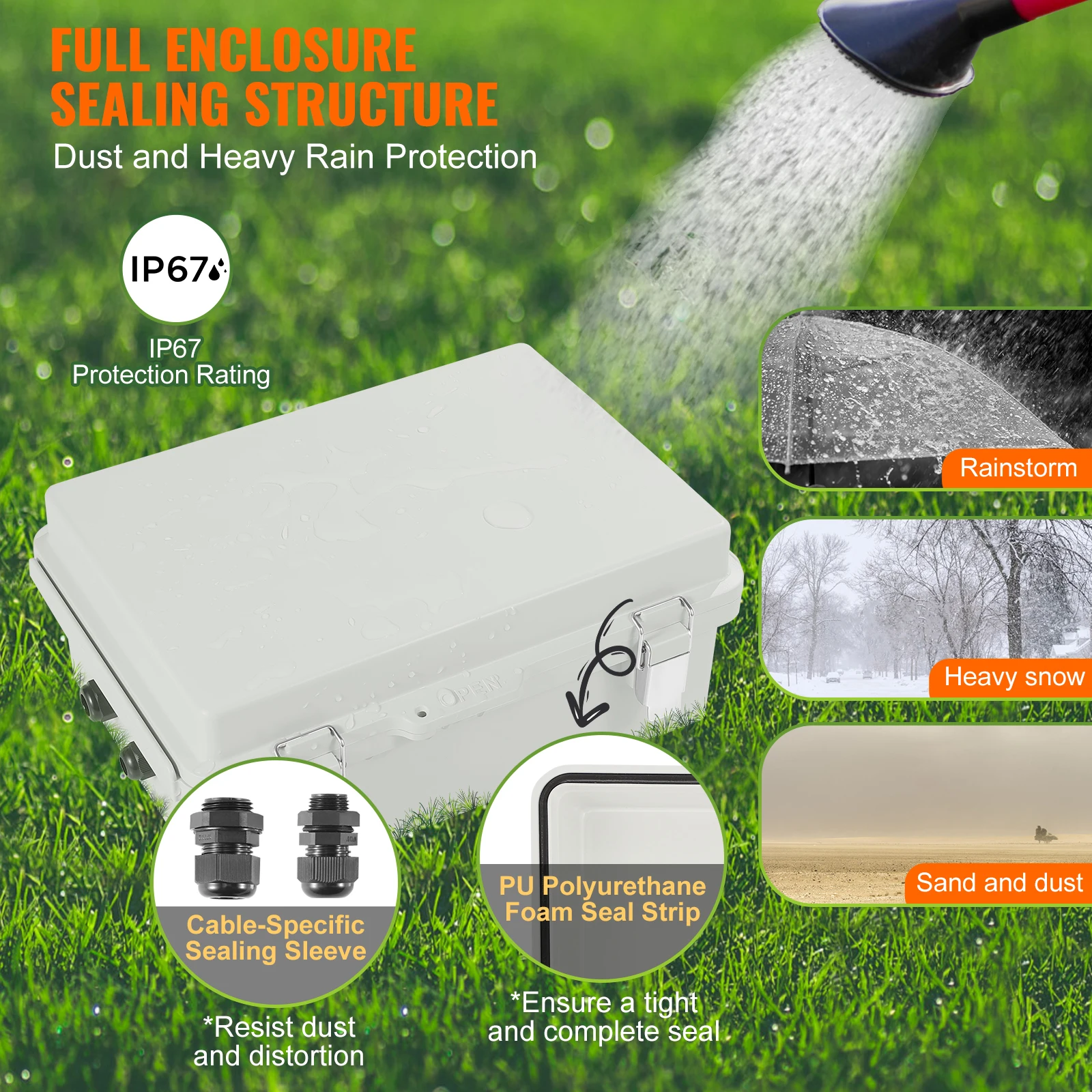 SucceBuy Outdoor Electrical Junction Box ABS Plastic&Hinged Cover Stainless Steel Latch IP67 Waterproof for Electrical Projects