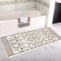 Bathroom Rug Boho Long Bath Mat Non-Slip Moroccan Geometric Farmhouse Bath Rug Soft Velvet Machine Washable Floor Mats