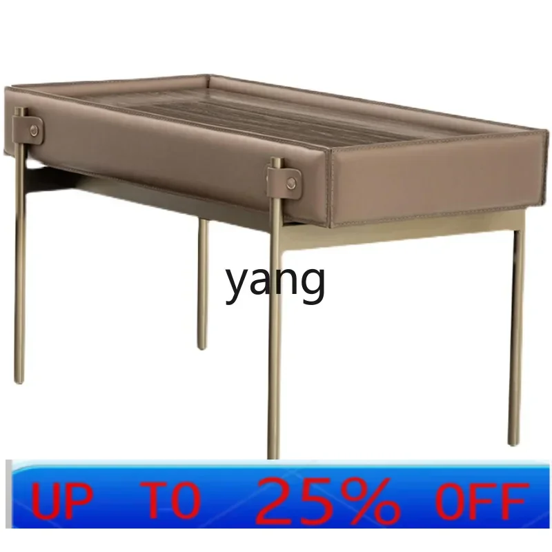 طاولة قهوة إيطالية بسيطة من LMM، غرفة معيشة بسيطة وحديثة، طاولة شاي مربعة من الجلد مصنوعة من الخشب الصلب #1