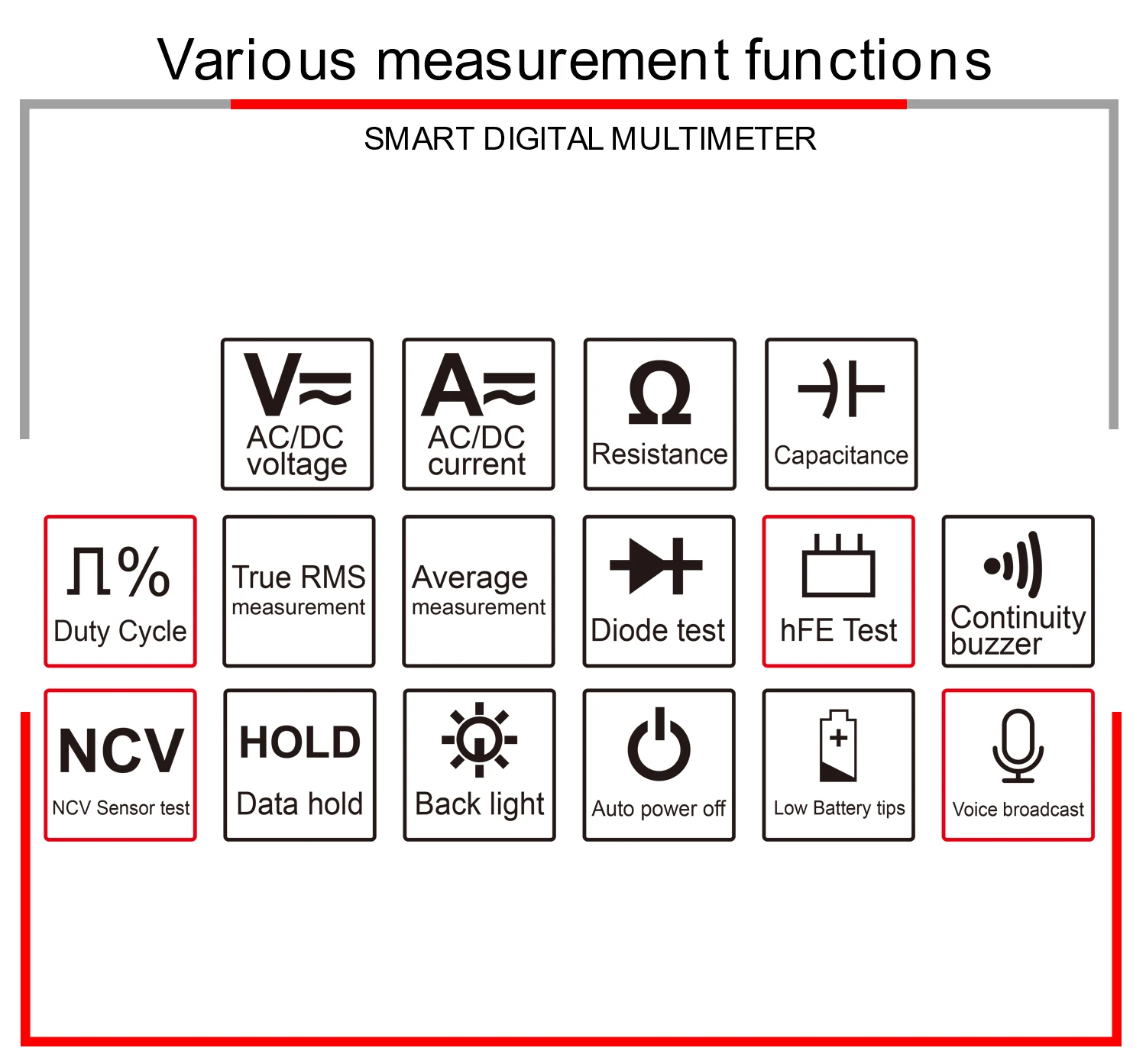 Kaemeasu New Smart Voice Digital Multimeter DC/AC Non-Contact Voltage / True RMS / Triode Measurement KM-DM02S