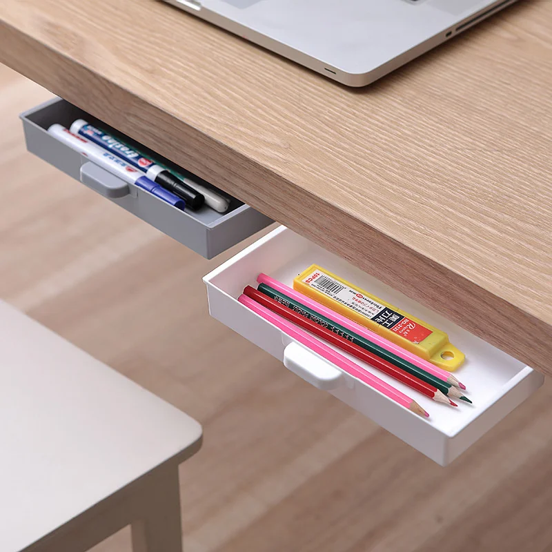 SelfAdhesive Storage Drawer Box Makeup Pencil Tray Desk Hidden Under Desk Stand Self-adhesive Under-drawer Storage Box