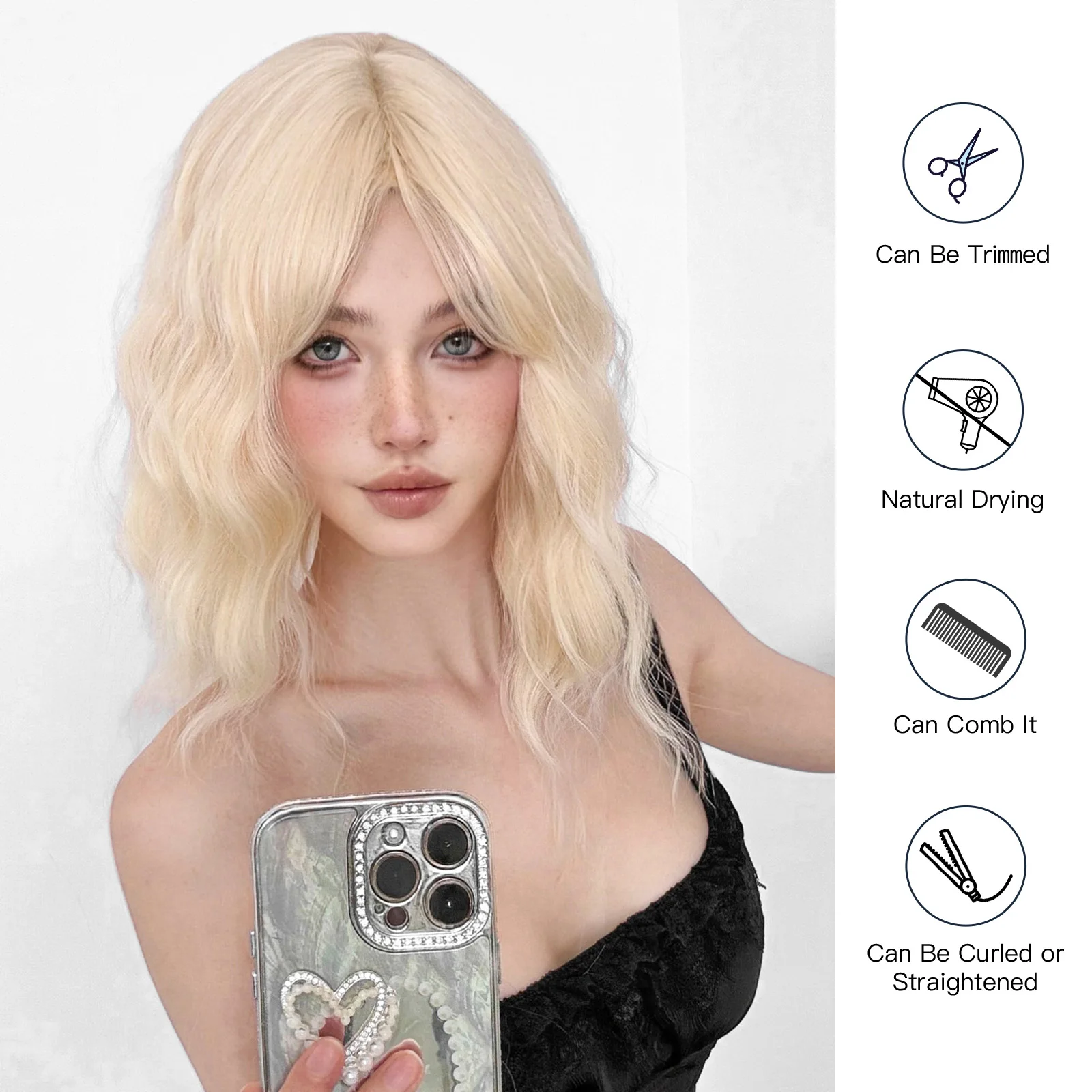 Beige Blonde Short Curly Wig Synthetic Blonde Bob Wigs with Bangs Christmas Cosplay Party Hair Wig for Women Heat Resistant