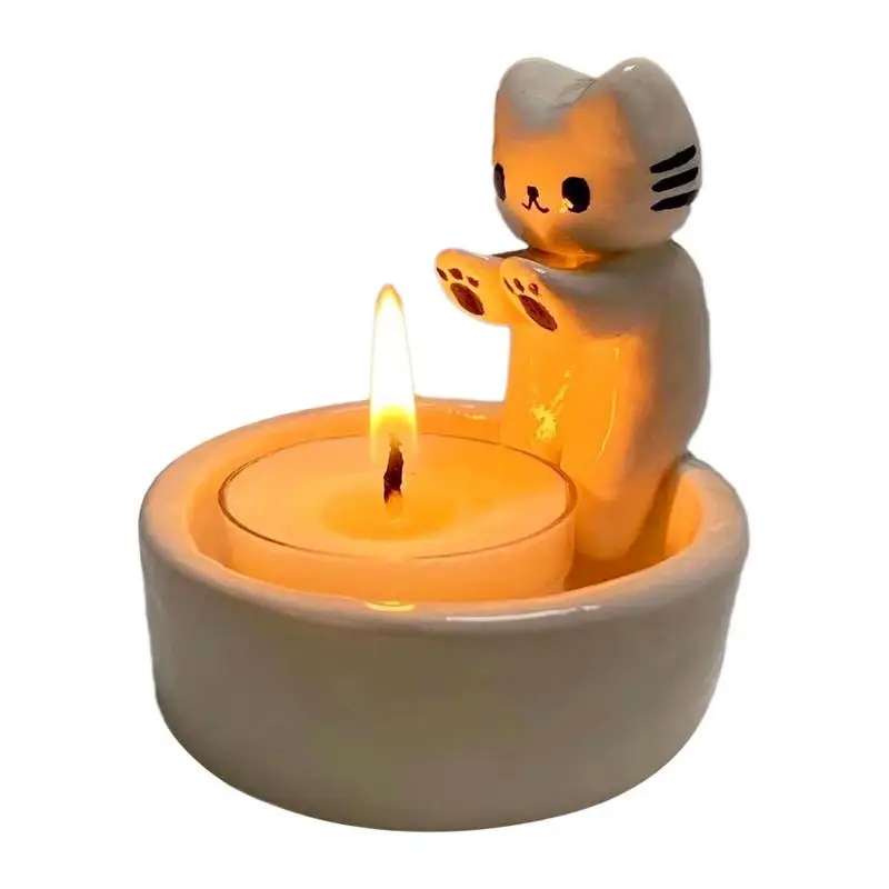 Kitten Candle Holder,Cute Grilled Cat Aromatherapy Candle Holder Desktop Decorative Resin Ornaments Birthday Gifts