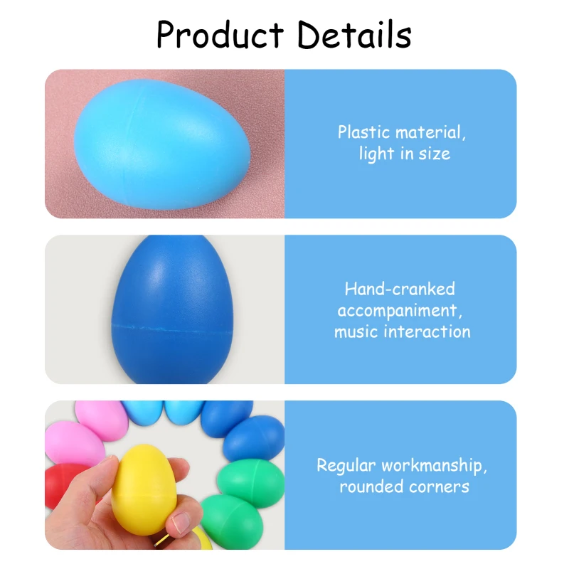 12 Pcs Sand Eggs Percussion Egg Shaker Musical Instrument Colorful Plastic Sand Eggs Easter Egg Shaker for Learning DIY Painting