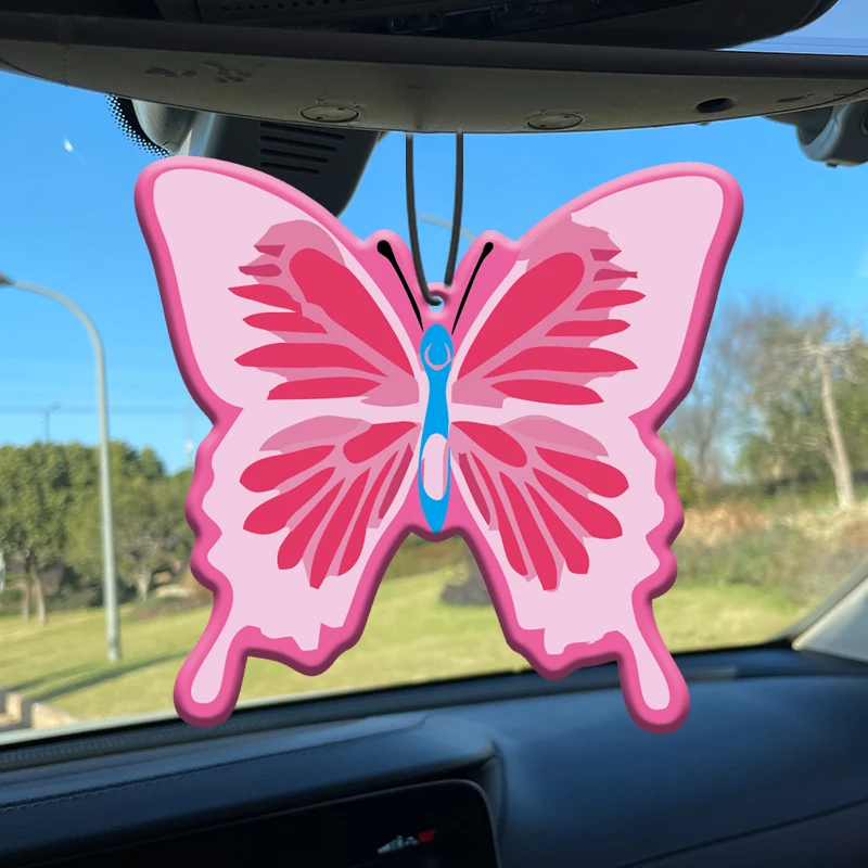 Pink Butterfly, Freesia Fresh Scent Five-Star Neutral Car Perfume and Non-Toxic Air Freshener |   Natural Essential Oils and Aromatherapy Scent Tablets (Noroili/Grapefruit/Cedar) |   Hanging Type and Dual-Purpose with Vent Clip |   Long-Lasting Fragrance for 60-90 Days |   Deodorize and Purify the Air |   Suitable for Use in Cars, Homes, Wardrobes, and Bathrooms. |   Same Fragrance as the One Sold in the Store
