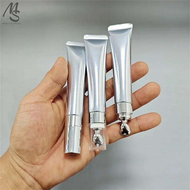 1Pc 20ml Soft Hose &Tube with Metal Massage Head for Eye Lotion/serum Golden/silver Empty Package for Cosmetic Products