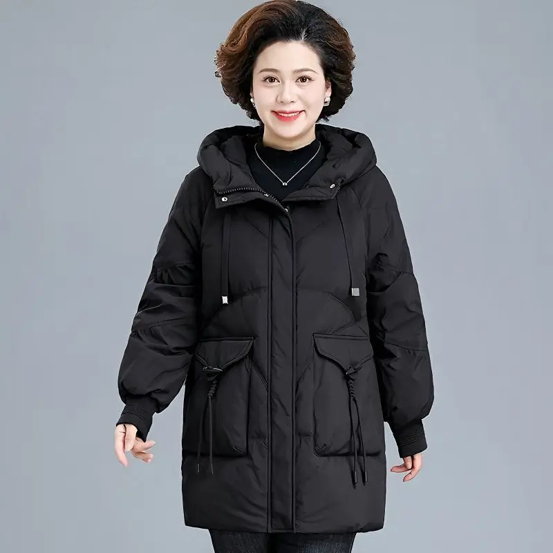 Korean Female Large Size 4XL Puffer Jacket Winter Ladies Hooded Down Cotton Outwear 2025 Women Medium Long Styles Parkas Coat