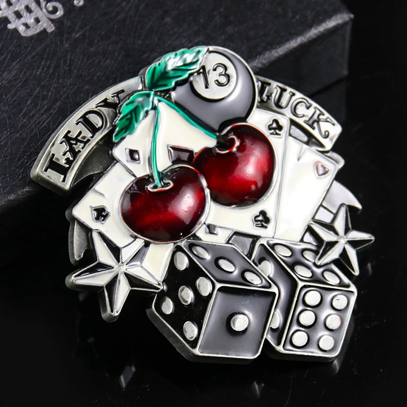 Punk Hip Hop Style Playing Cards Spades Dice Pentagram Lady Luck 13 Point  Cherry Fruit Metal Belt Buckle Smooth Component Decor