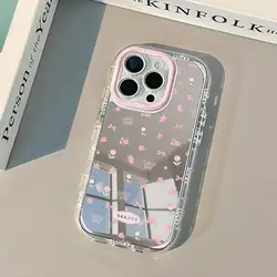Simple Pink Flower Bow Mirror Phone Case For iPhone 16 15 14 13 12 11 Pro Max XR XS MAX 7 8 PLUS MINI Y2K Shockproof Cover