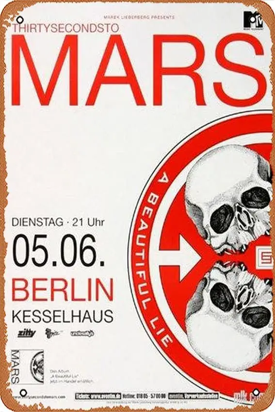 30 Seconds to - A Beautifull Lie, Berlin 2007 - Konzertplakat Plaque Poster Metal Tin Sign ; Vintage Retro Wall Decor