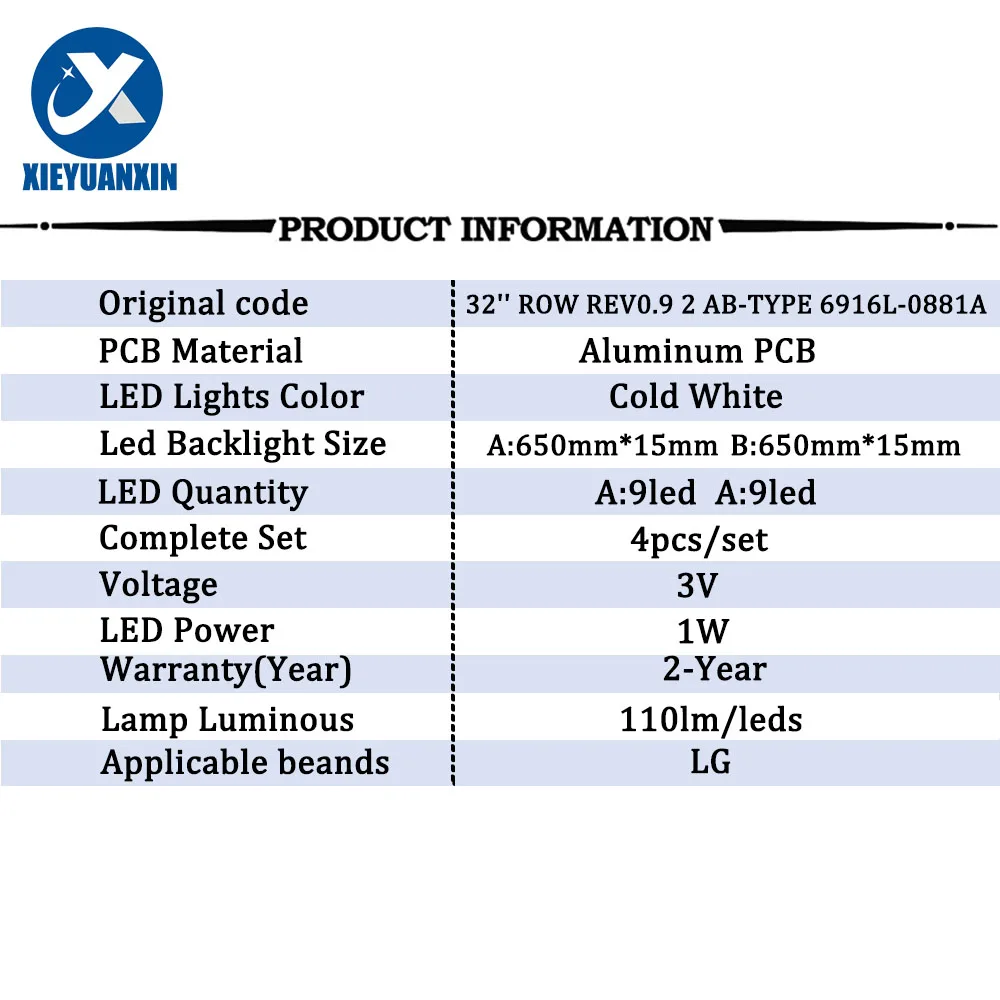 شريط تلفزيون بإضاءة خلفية ليد لـ LG ، 32LS3400 ، 32LS3400-UA ، LC320DXN ، LED32A2000V ، LED32A2 ، 000i ، LE32M320 ، 32LS3400 ، 4 line