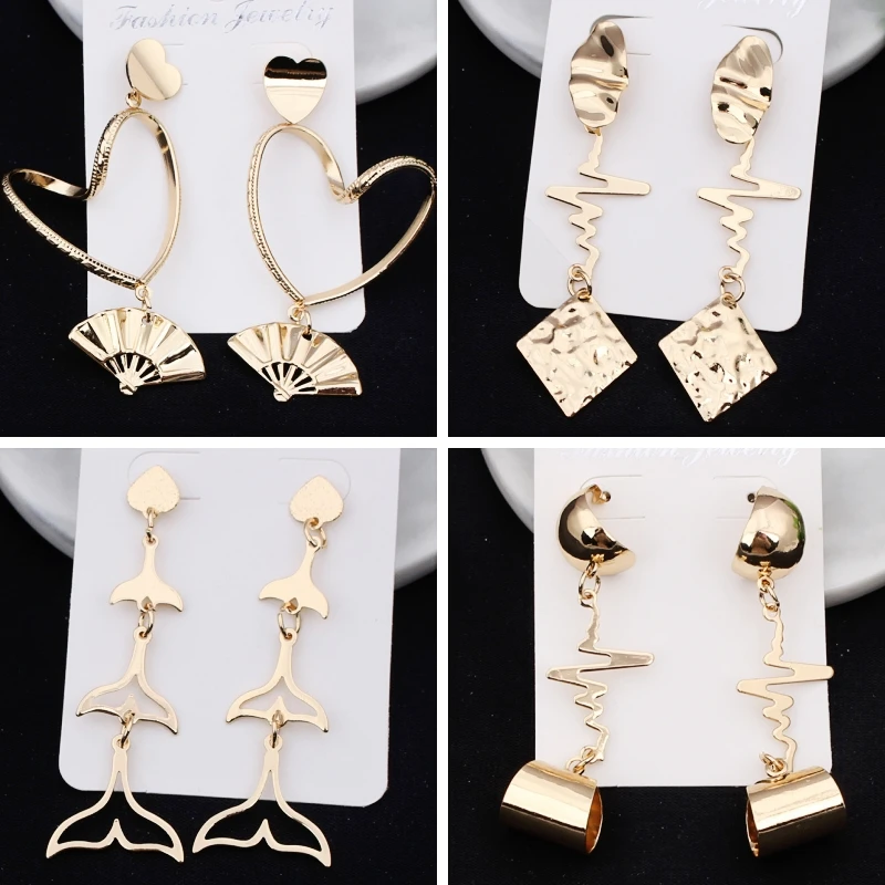 New Stylish Metal Long Hanging Earrings for Women Geometric Statement Uneven Rhombus Pendants Ladies Drop Earrings Pendientes