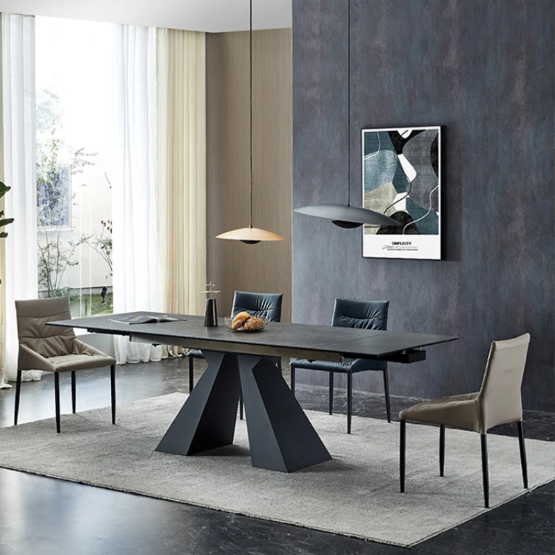 Rock board dining table, retractable, modern, simple, luxurious, electromagnetic stove, bright dining table and chair