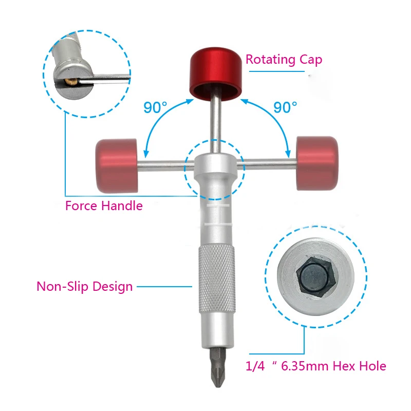 New 1/4\'\' Hex Aluminum Alloy Force Screwdriver Handle Magnetic 2 in 1 Screw Driver hand tools for 4mm Micro Bits Optional