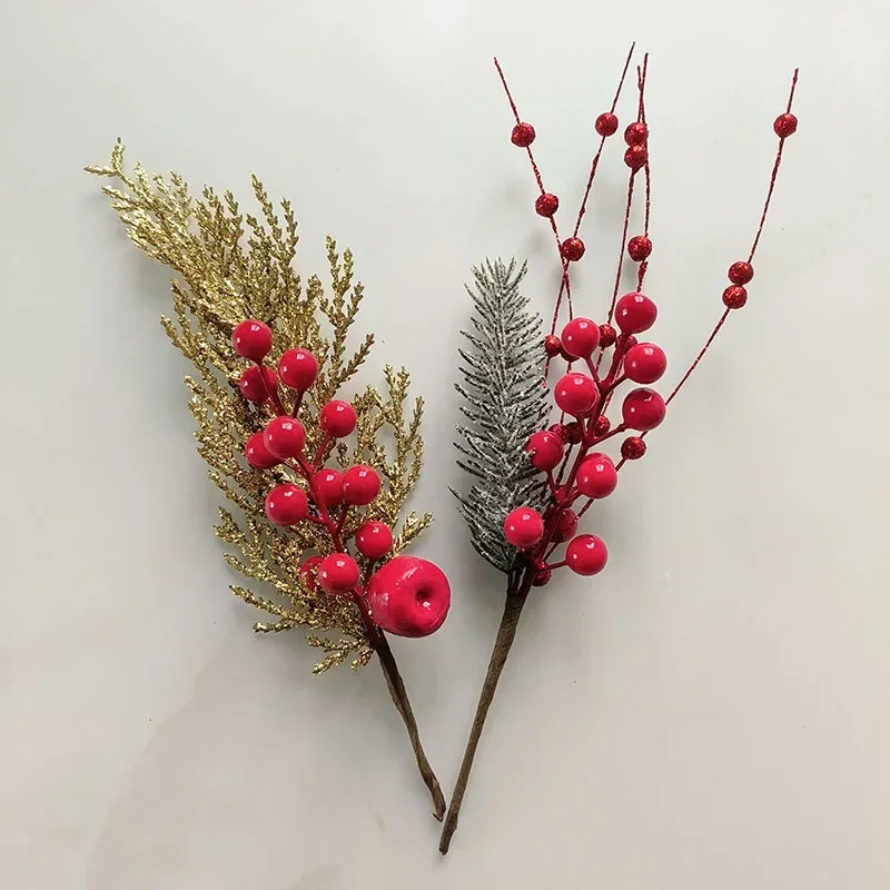 

Artificial Pine Needles Branches Christmas Decoration Snow Pine Fake Plants DIY Wreath Xmas Tree Ornaments New Year Home Decor