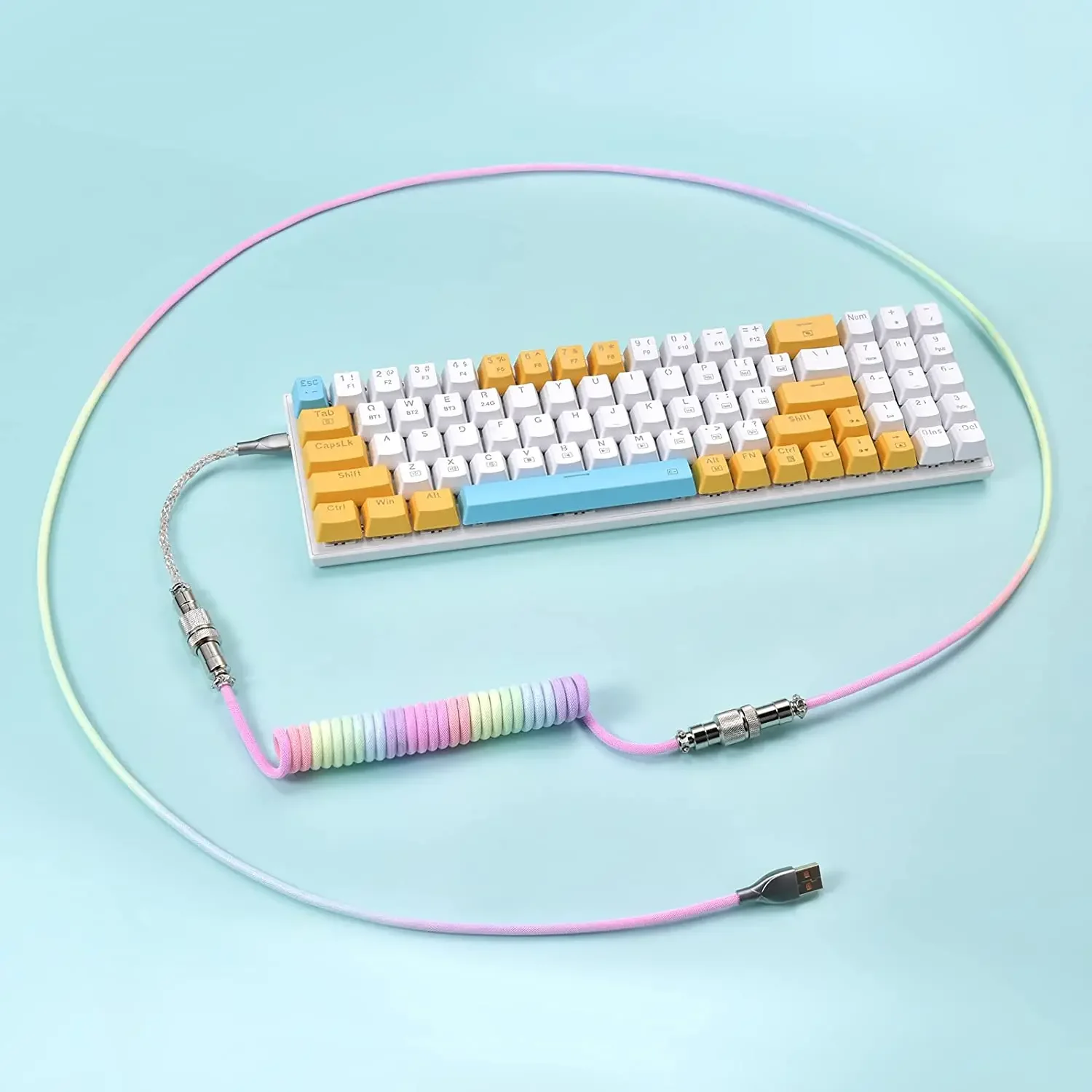 Lighting Coiled  Keyboard Cable  USB C Cable with RGB Line Mechanical Keyboard Cable Double-Sleeved  Aviator Keyboard Cable