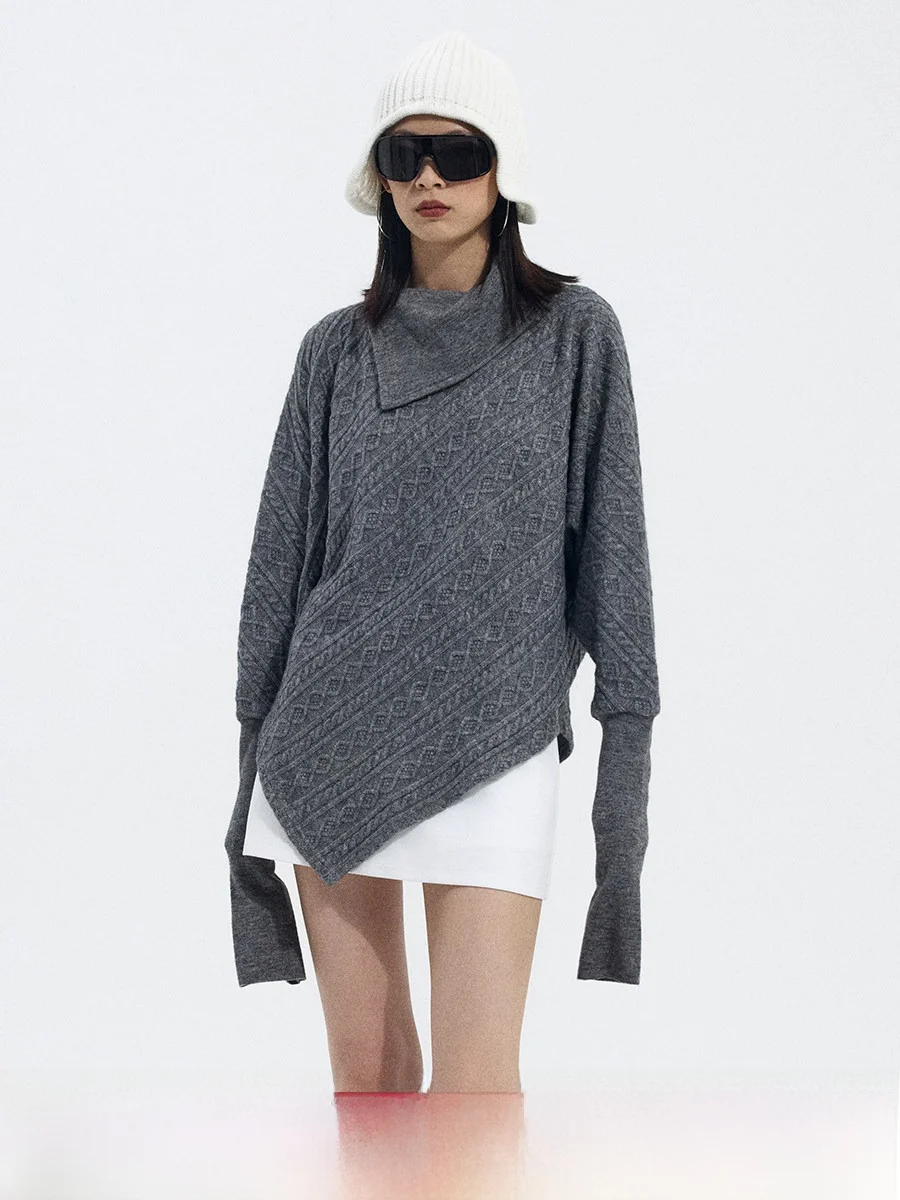 

Deep ey Twisted Cable Knit Sweater with Collar Ourhour Women's Winter Design Casual Sle Straight Cut Long Sve Top