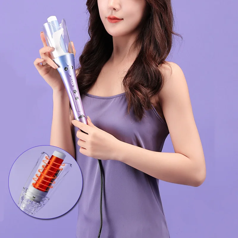 

Adjustable Temperature Electric Auto Spin Wave Hair Anion Styling Transparent Rotating Head Handy Smart Hair Curing Iron Crimper