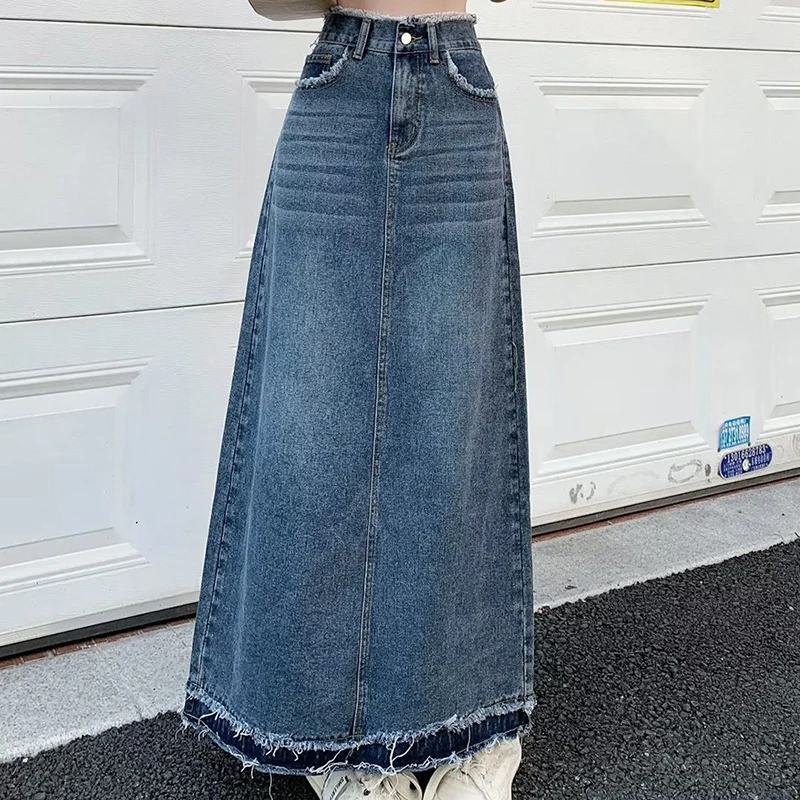 Zomer Street Style Ruw Edge Rok Koreaanse Versie Vrouwen Retro Casual Hoge Taille A-Lijn Rok Temperament Losse Denim Rokken