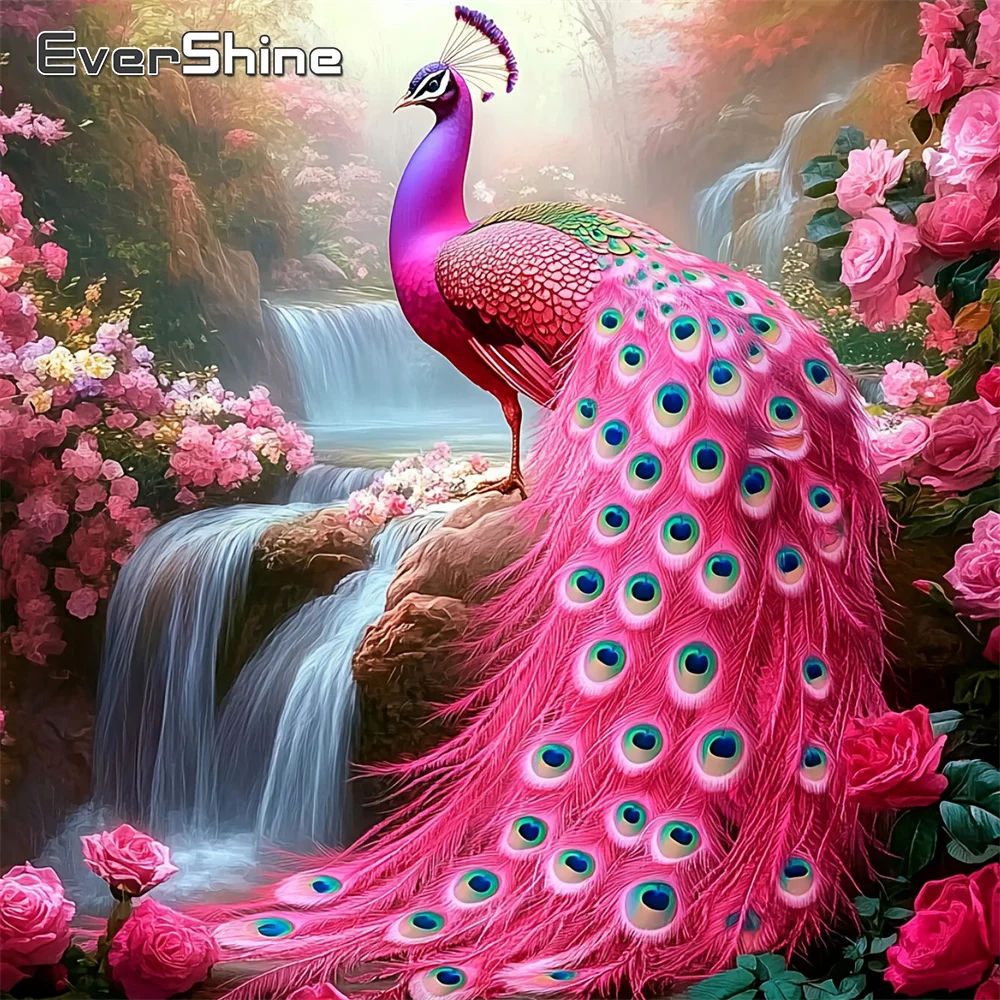 Evershine Pfau Diamantmalerei Tier Vollquadrat-Mosaik Rosen Kreuzstich Stickerei Wasserfall Heimdekoration