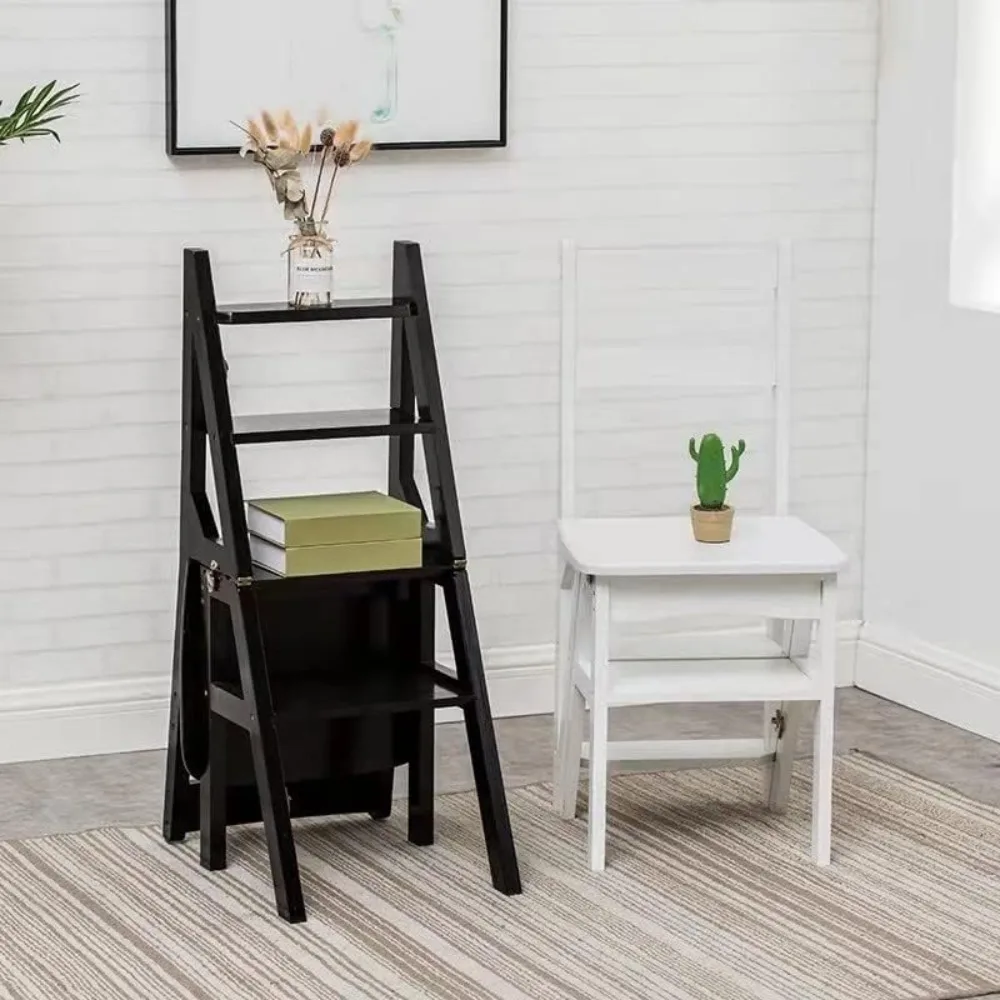 

Step Stool, 4-Step or 3-Step Folding, Portable, Made of The Solid Wood, Four Color Available (Black, Chair)