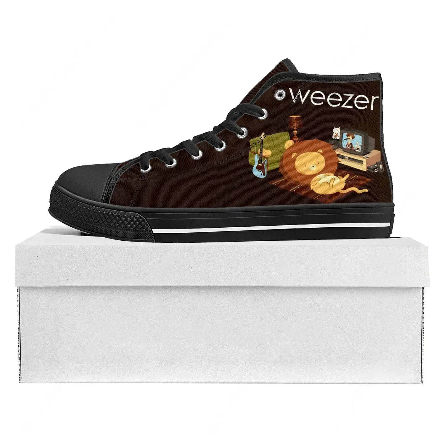 

Кроссовки Weezer Pop Rock Band High Top, высококачественные, мужские и женские, из канваса, повседневные, для пар, на заказ, черные