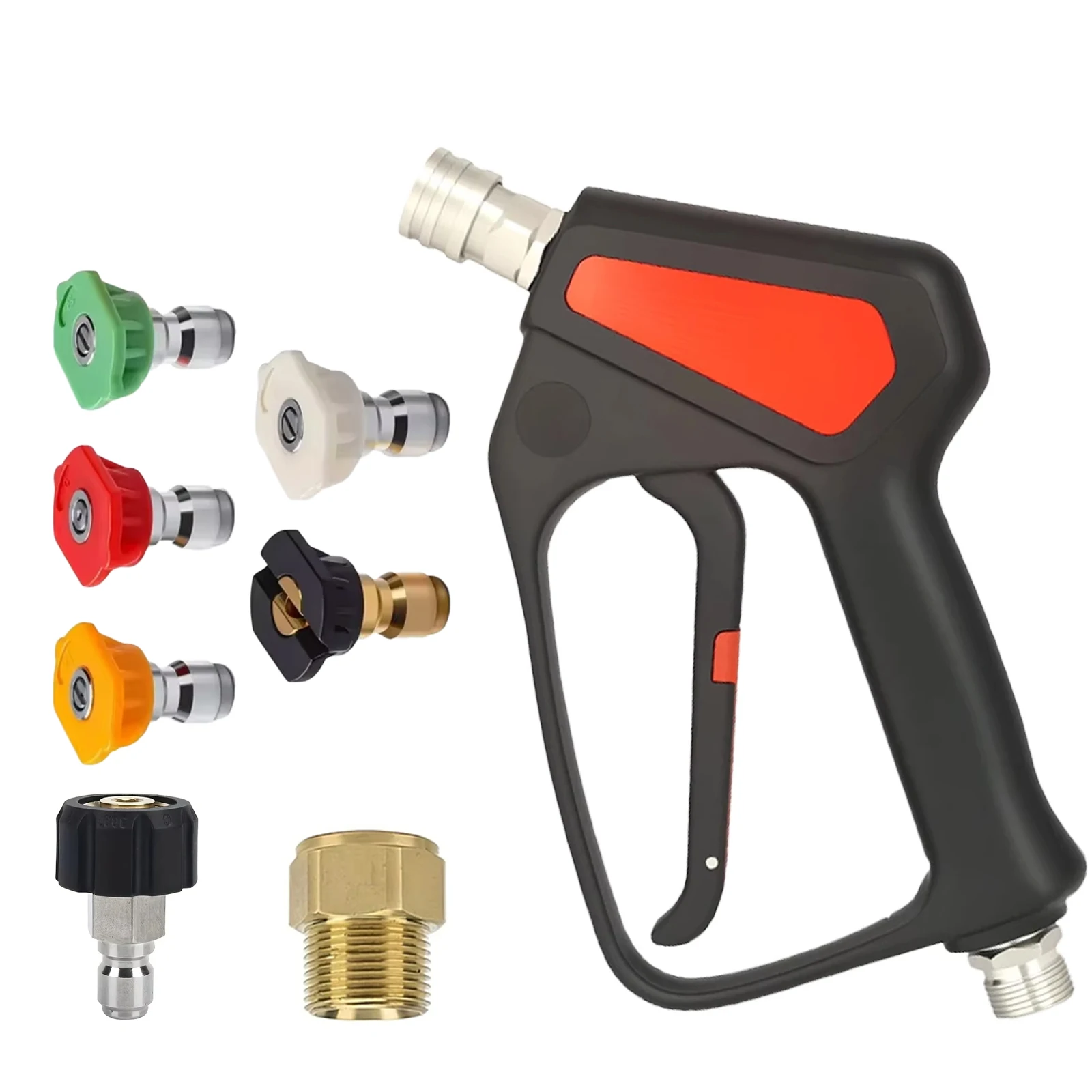 

M22-14mm Inlet 4000PSI Short Pressure Washer Gun 3/8" Quick Connect M22-15mm Adapter Home Garage Tool