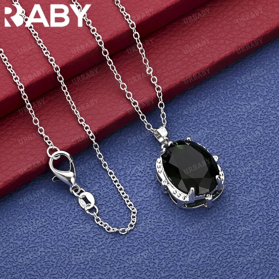 

URBABY 40-75cm 925 Sterling Silver Green Zircon Pendant Necklace Charm Trend Birthday Gifts Fashion Party