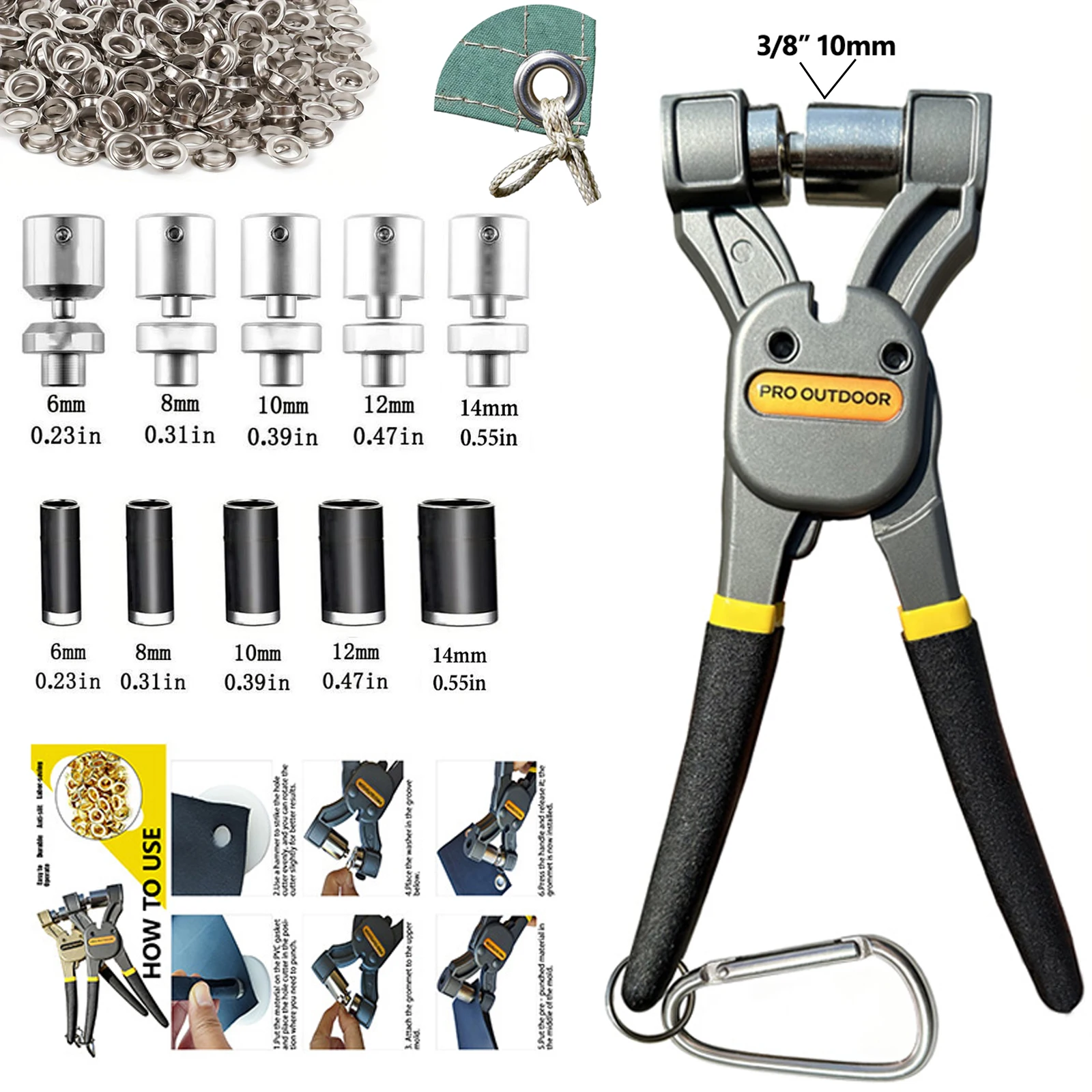 Handgehaltenes manuelles Ösenstanzwerkzeug-Set mit austauschbaren Matrizen – für Planen, Stoffe, Duschvorhänge, Kleidung DIY – Detail 1