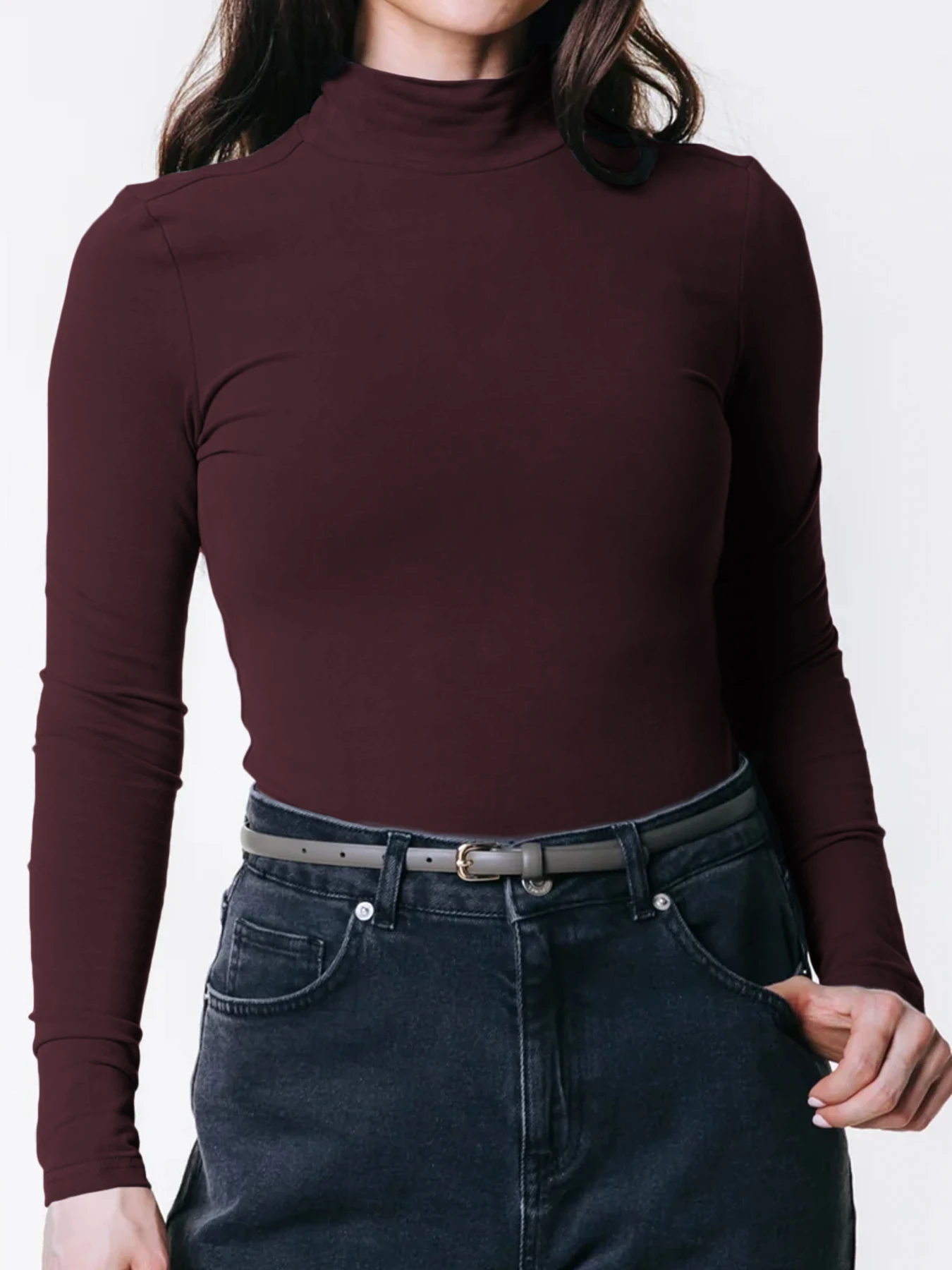 

Long Sleeve High Neck T-Shirt, Perfect for Home Wear, Stylish Fitted and Comfortable Choice, Ideal for Casual Daily Use
