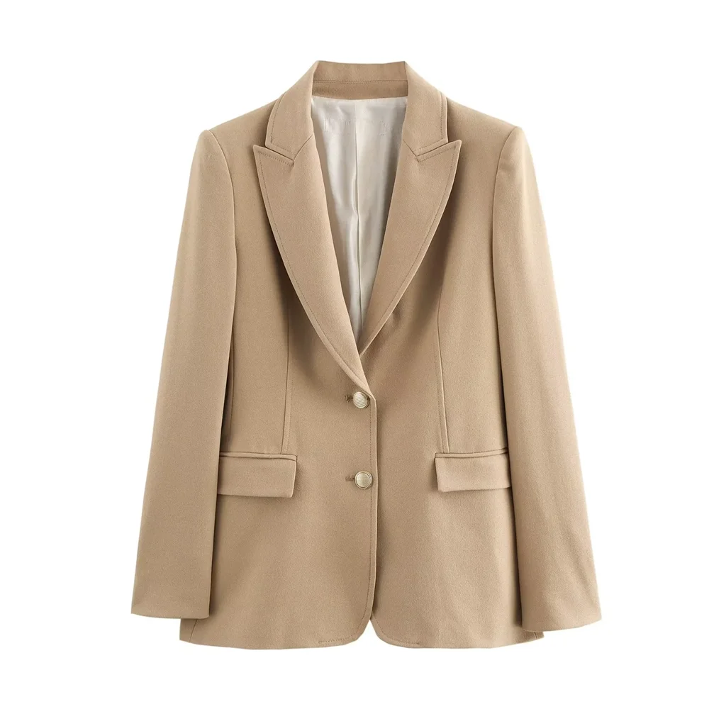 

TRAF2024 Winter New Women's Clothing Luxury Fashion Solid Color Retro Metal Buckle Slimming Suit Coat Suit