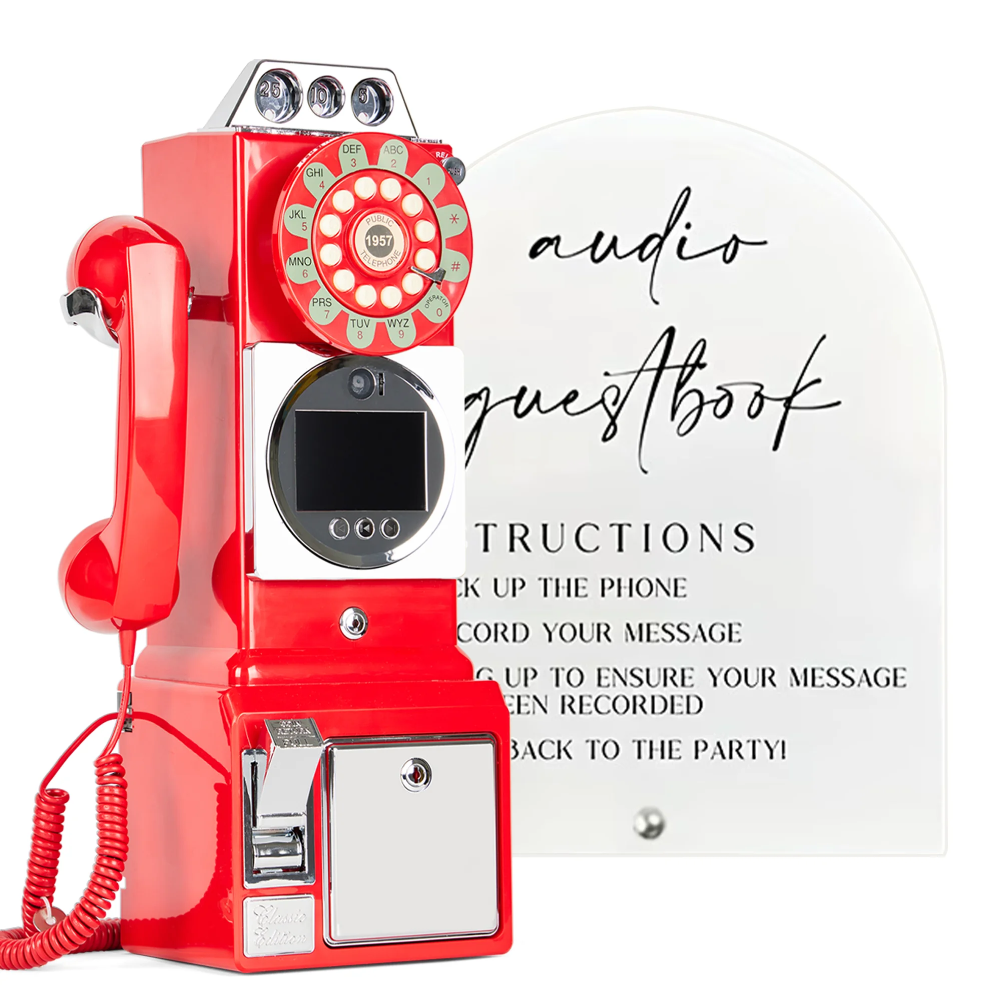 Retro style 32GB video guestbook, 1080P resolution, wedding party birthday wishes guestbook USB connection to PC, Gift acry logo