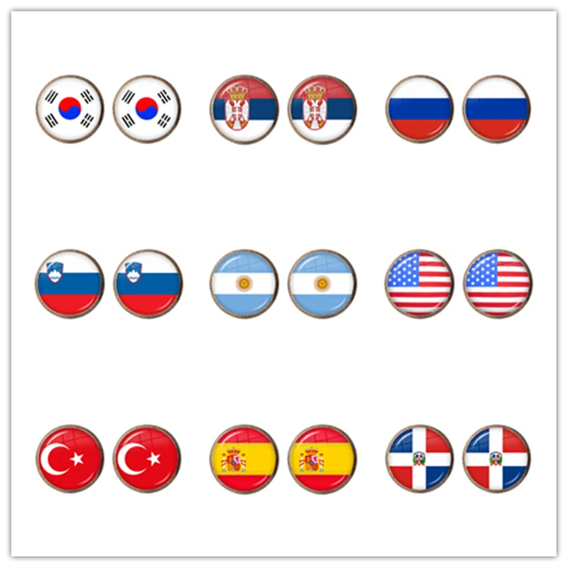 Flaga narodowa stadniny kolczyki szklane Korea,Serbia, rosja, słowenia, argentyna, stany zjednoczone, turcja, hiszpania, dominika biżuteria dla kobiet