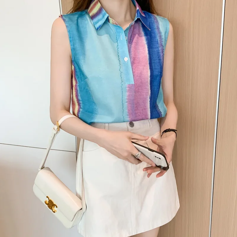 Chiffon Shirts Sleeveless Blouses Fashion Multicolour Tops 2024 New Summer Tank Top Women Vest Office Lady Clothes Blusas 25360