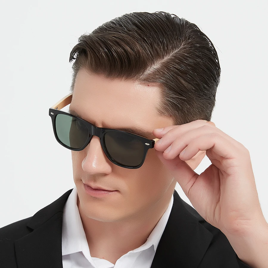 

2PCS Fashion Vintage Bamboo Wood Square Sunglasses Men Women Fishing Driving Man Luxury Brand Designer Sun Glasses UV400 Eyewear