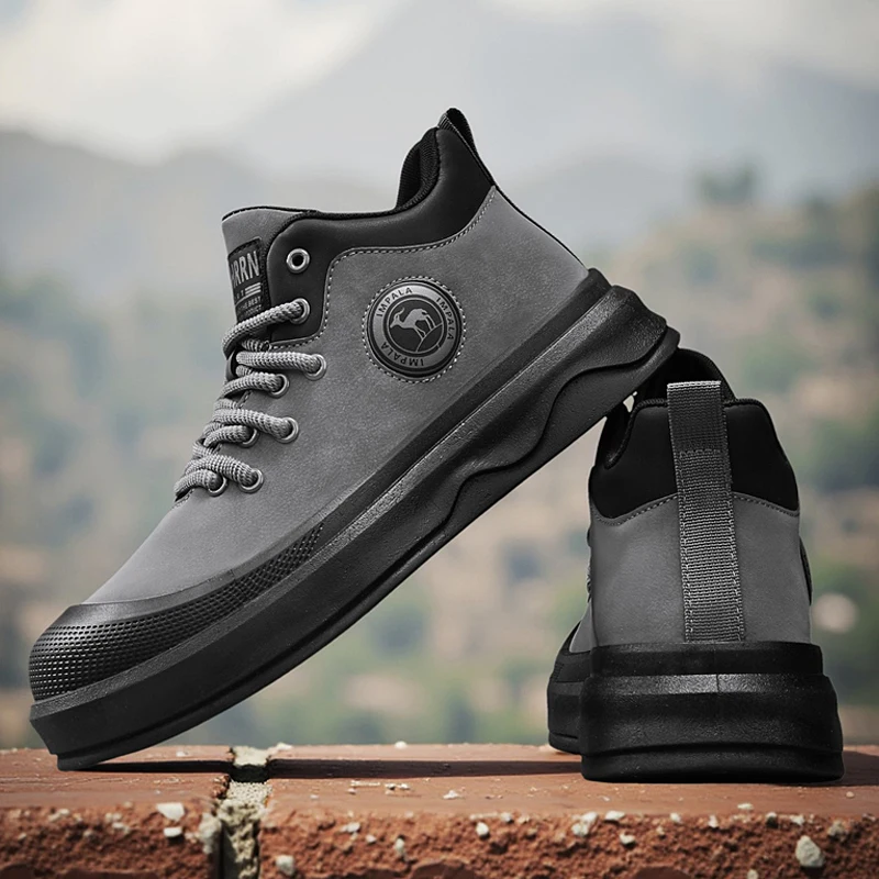 

High-top Casual Shoes Workwear Round Toe Color-blocking Anti-slip Men's Thick-soled Height-increasing Versatile Sports Shoes