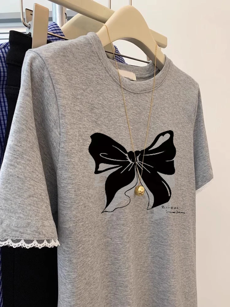 Camiseta retro coreana Sle Loose Fit ort Sve con estampado de nudos ex Summer Faion Casual Top para hombres y mujeres