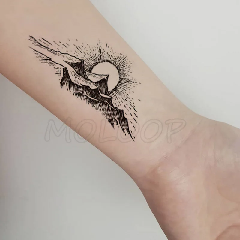 Tattoo Sticker rock mountain sun planet black small body art Water Transfer Temporary Fake tatto flash tatoo for kid girl men