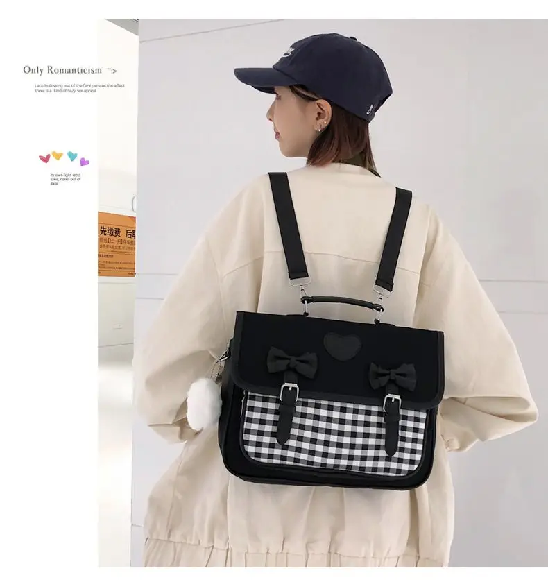 2025 New College Wind Bow Crossbody Bags Japanese JK Uniform Backpacks for Women Sweet Heart Lolita Handbags Teenage Girls
