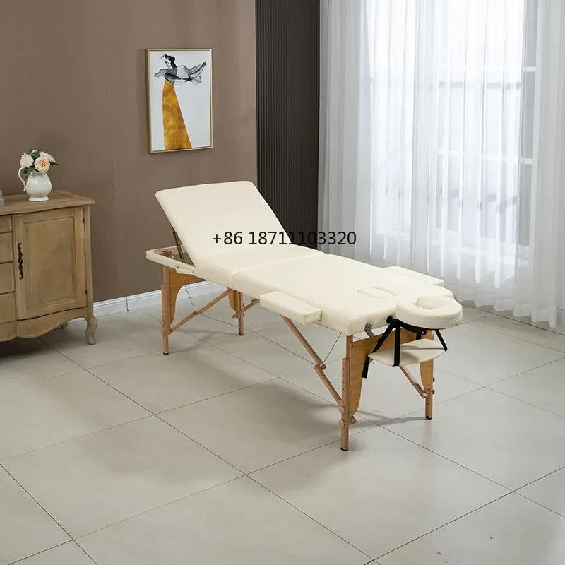 foldable portable 3-section wooden massage eyelash bed beauty salon adjustable  facial massage bed