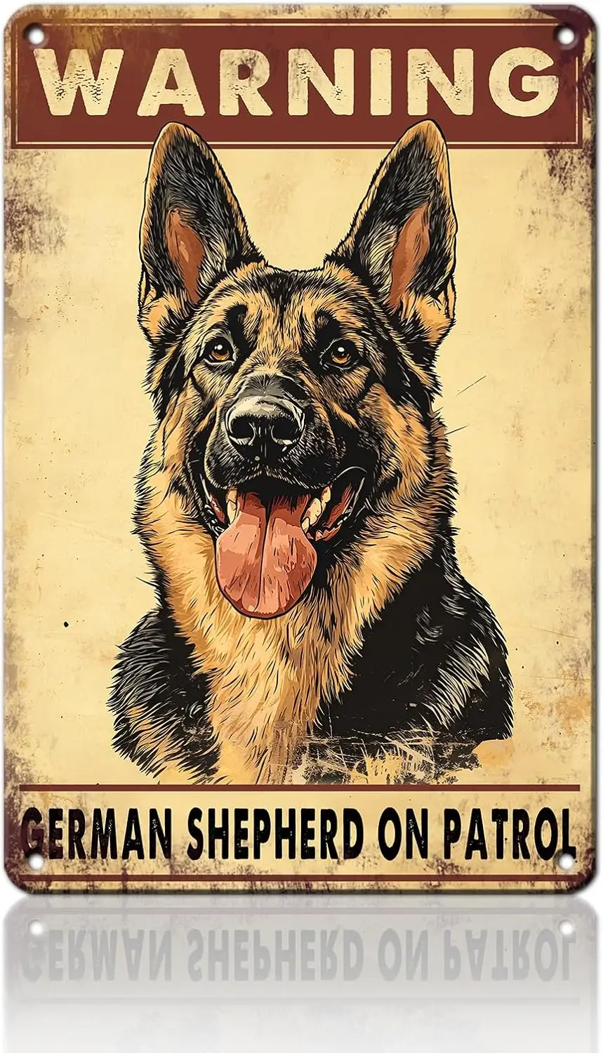 r1,Warning Vintage Sign German Shepherd Metal Tin Sign Warning Beware Dog Tag Funny Tin Sign for Home Bar Shop Decorations Coffe