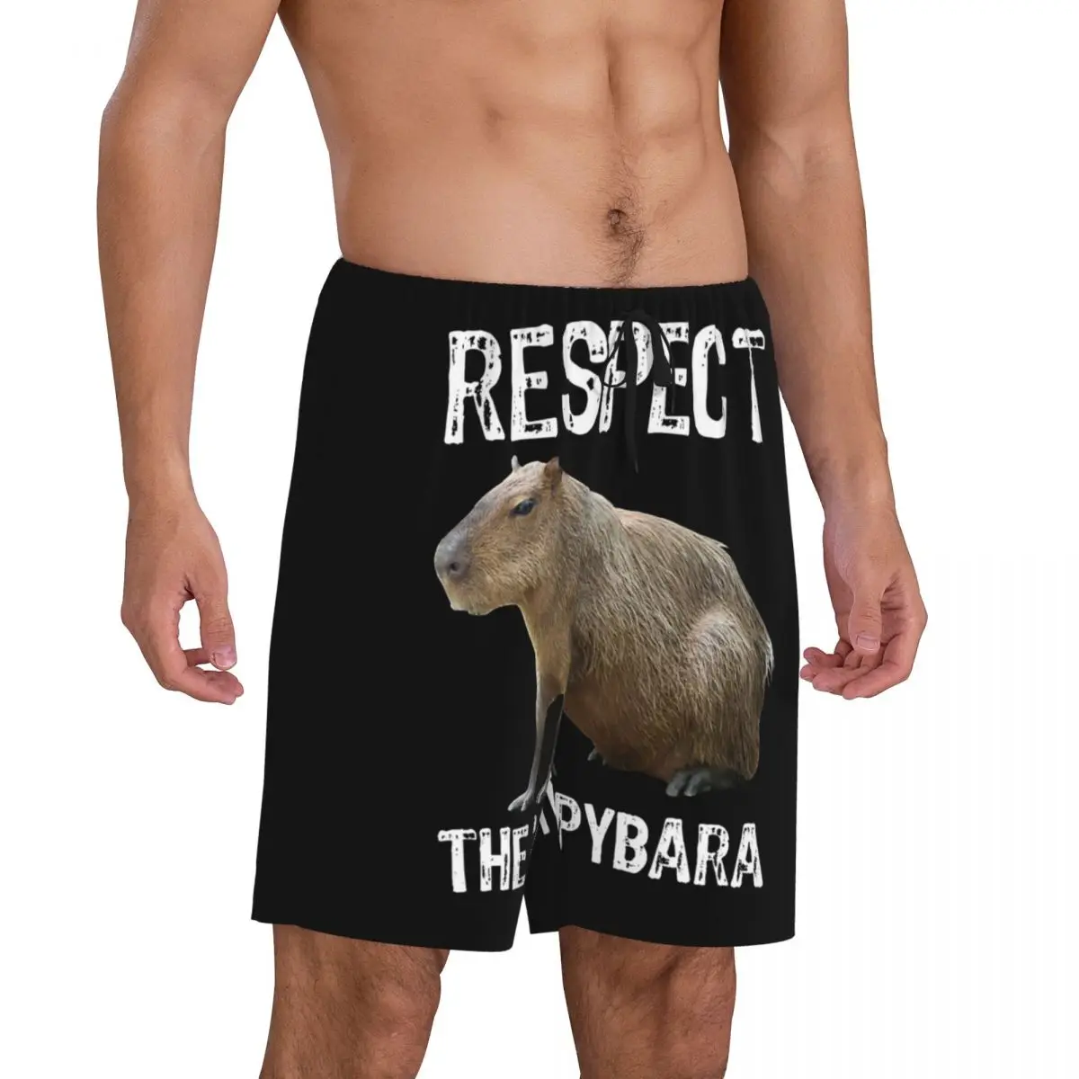 Custom Respect The Capybara Funny Rodent Capibara Pajama Shorts Sleepwear Men Elastic Waistband Sleep Short Pjs with Pockets