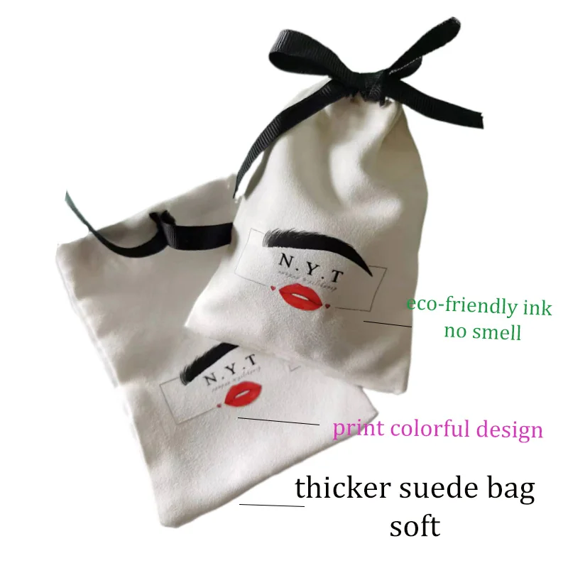 Custom Suede Gift Bags 5x7cm 8x10cm 11x14cm pack of 50 Eyelashes Makeup Drawstring Pouch Jewelry Small Flannel Ribbon Dust Sack