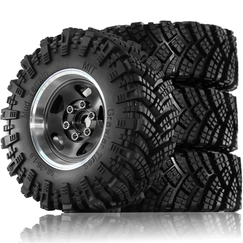 

4pcs 98mm 1.9" Metal Beadlock Wheel Rim Rubber Tire Set for 1/10 RC Crawler Traxxas TRX4 RC4WD D90 D110 Axial SCX10 MST