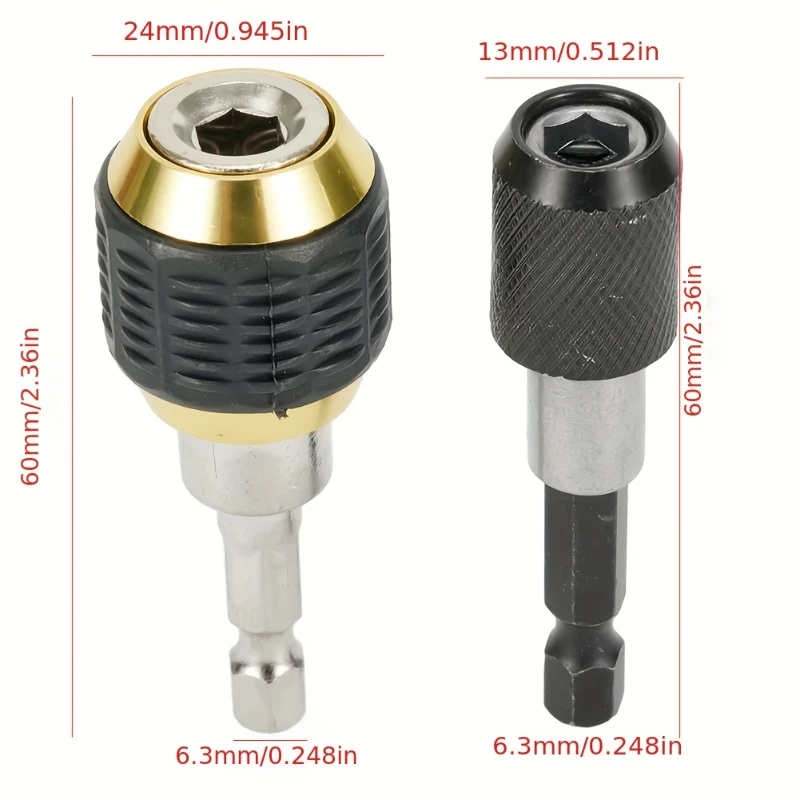 2 Pcs Quick Change Drill Chuck Adapter 60mm Hex Shank Drill Bit Quick Change Convertor Chuck Adapter Power Tool Accessories