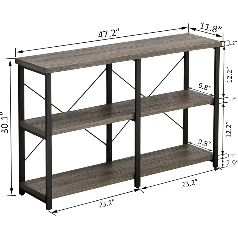 Rustic Console Table for Entryway, Industrial Sofa/Entry Table with Storage Open Bookshelf, 47 Inch Gray Oak